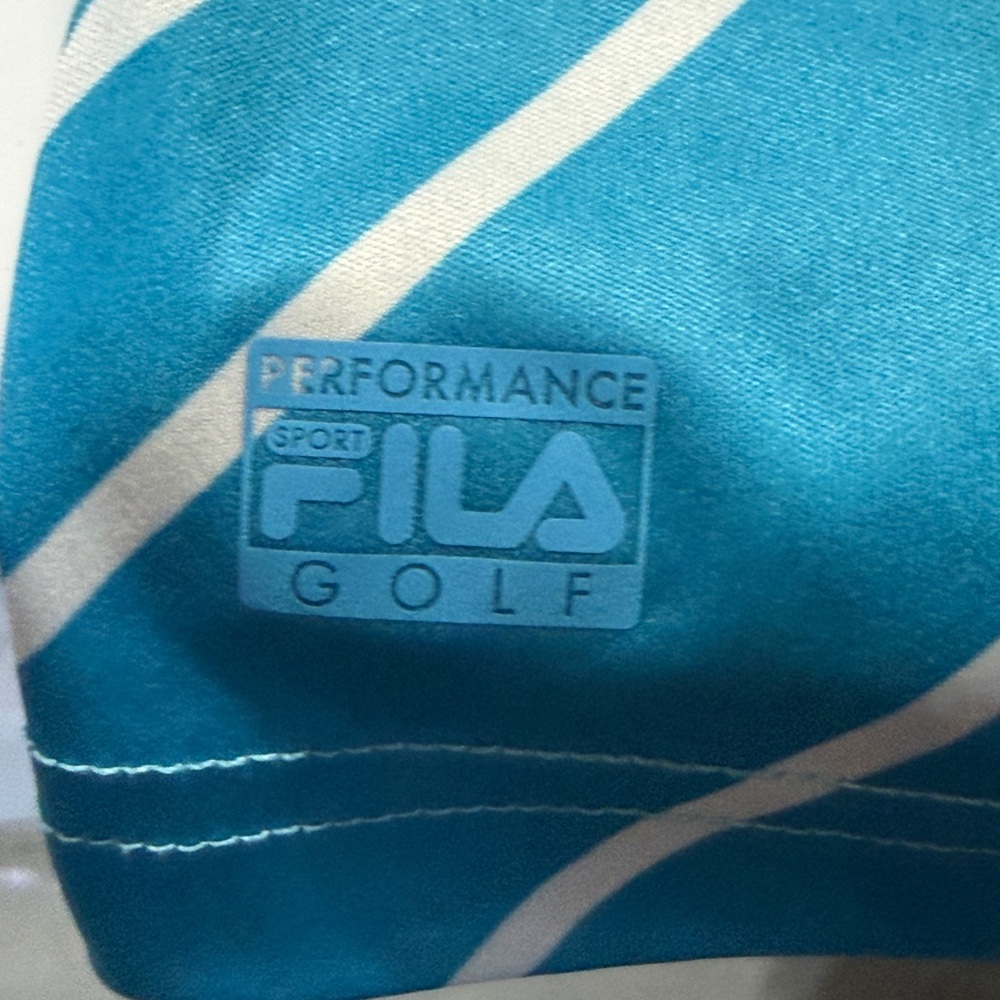 Fila Teal Polo with Green and Yellow Geometric Stripes - Picture 5 of 8